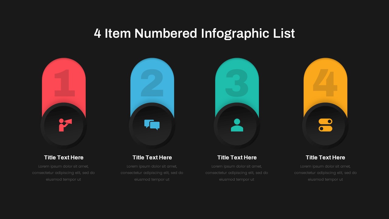 4 Item Numbered Infographic List Template PowerPoint Dark