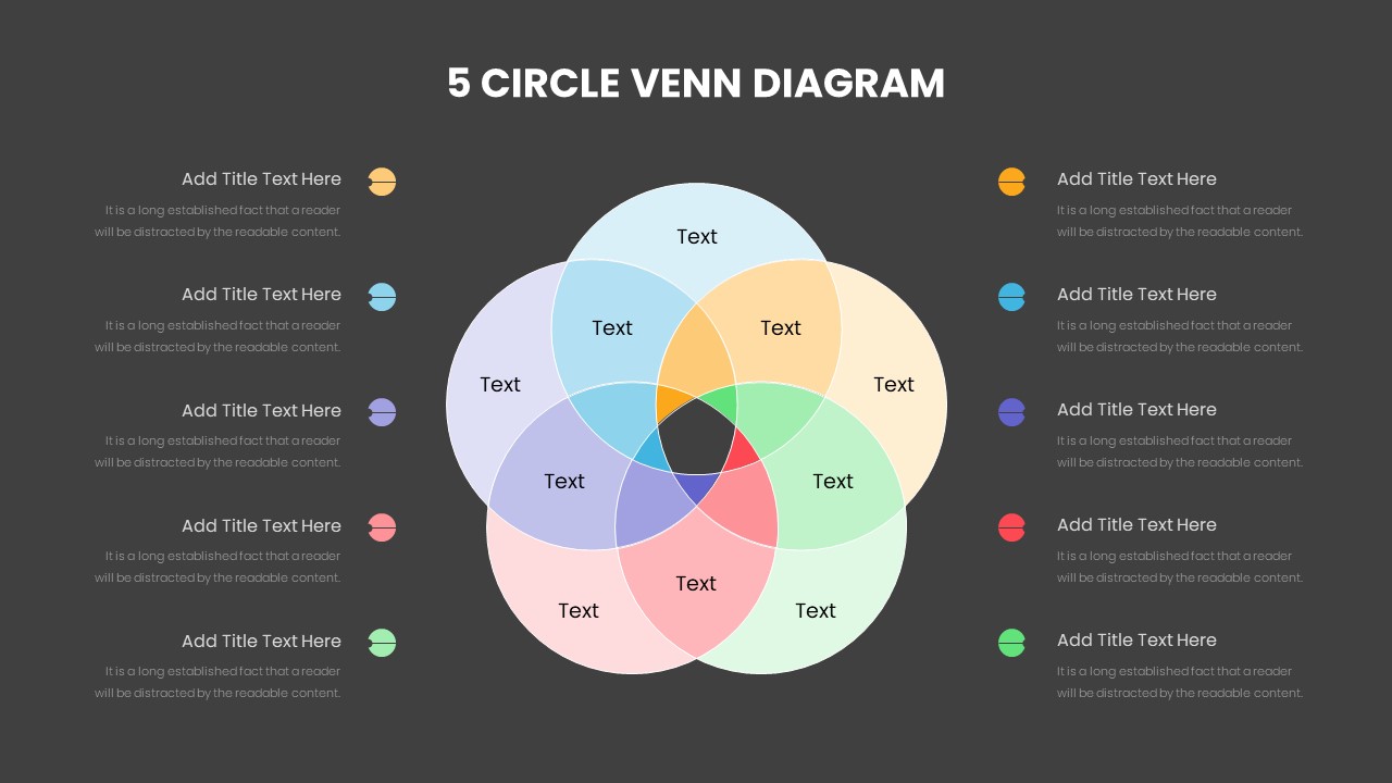 5-Set Venn diagram - Template  Venn diagrams - Vector stencils