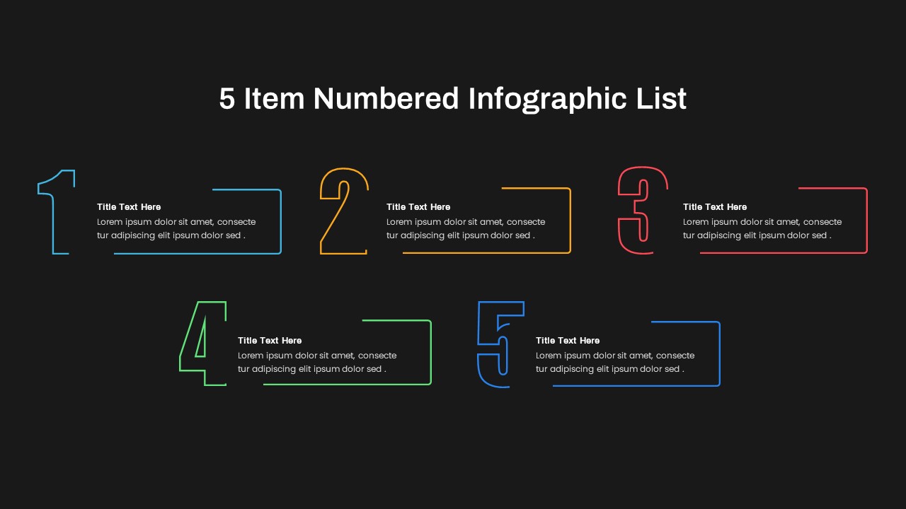 5 Item Numbered Infographic List Template PowerPoint Dark