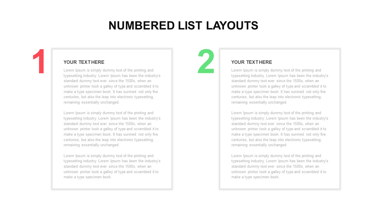 Numbered list layouts