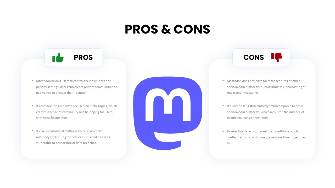 Mastodon Pros and Cons PowerPoint Template