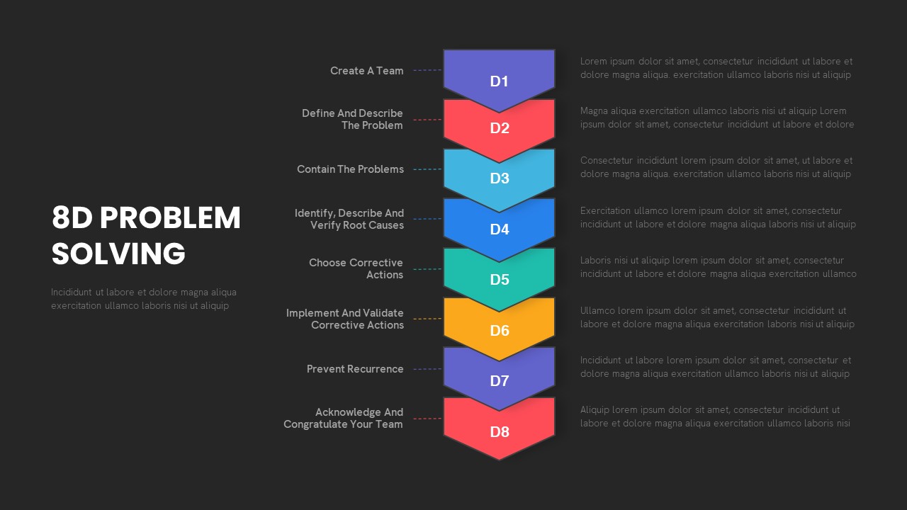 8D Problem Solving Vertical PowerPoint Presentation Template Dark