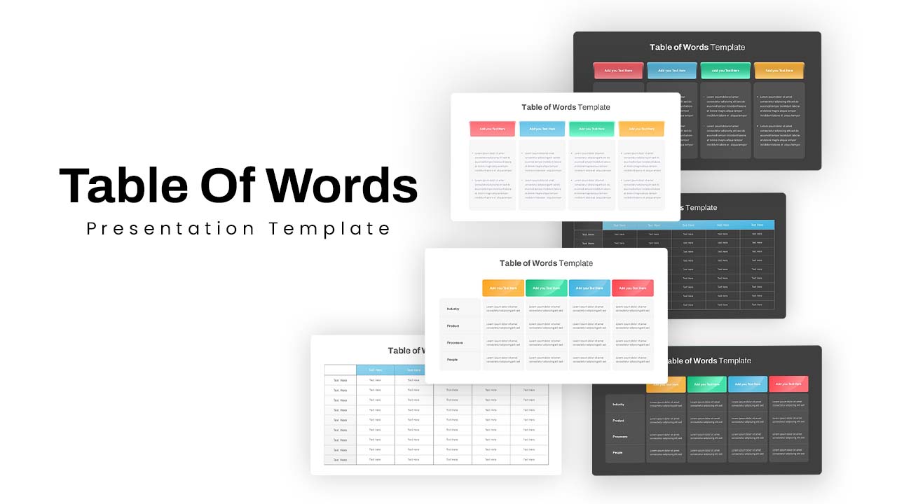 Table of Words PowerPoint Template