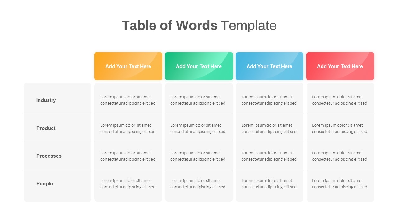 Table of Words Slide PPT Template