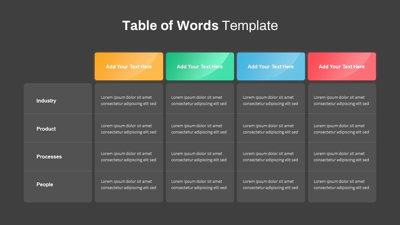 Table of Words Slide PPT Templates