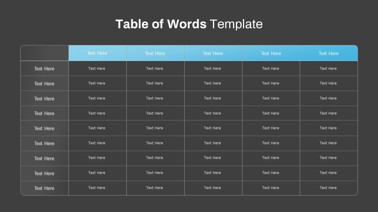 Table of Words Slide PowerPoint Templates