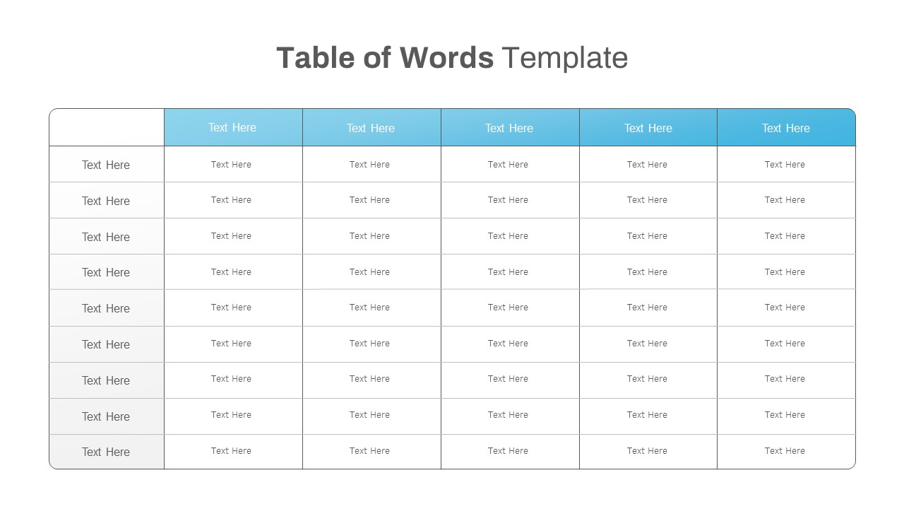 Table of Words Slide