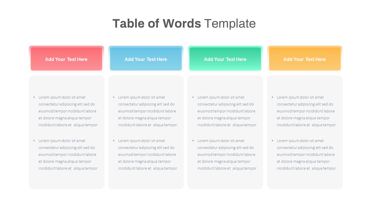 Table of Words ppt template