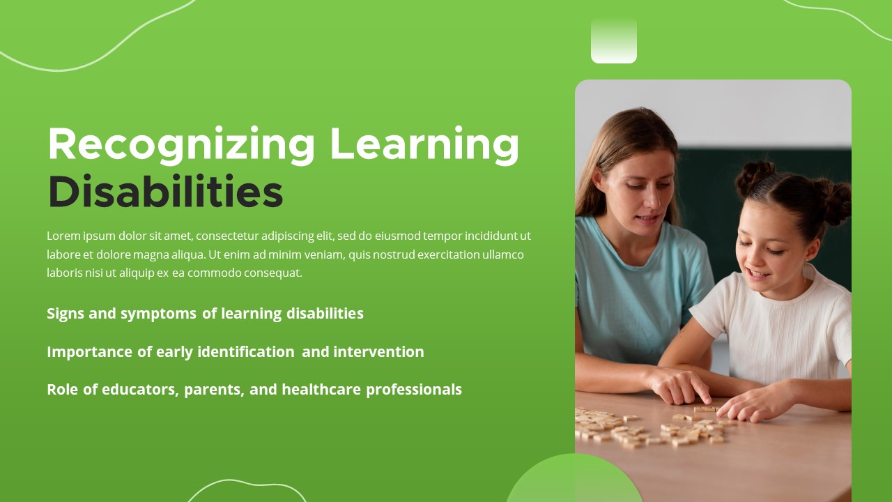 recognizing Learning Disabilities PowerPoint Presentation Template