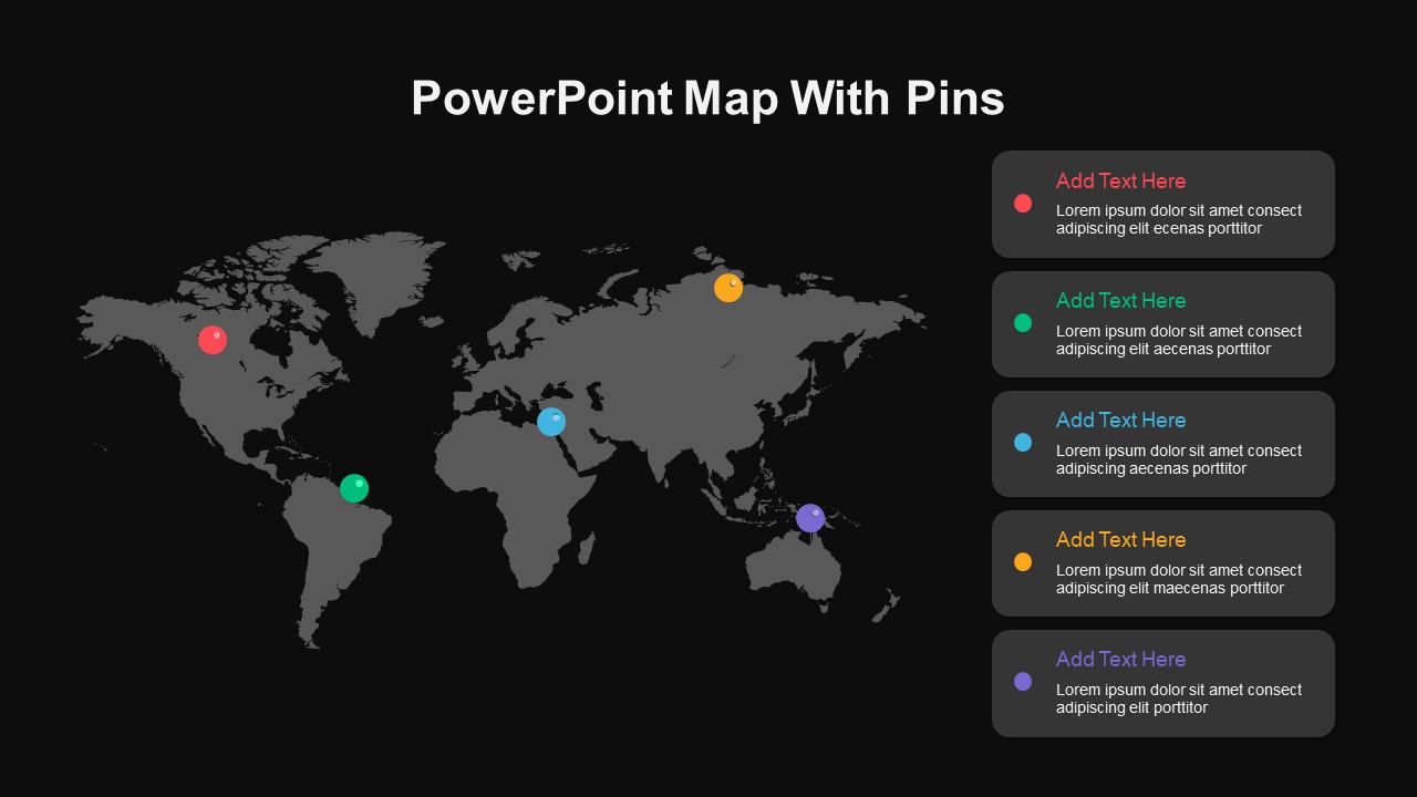 PowerPoint Map With Pins   PowerPoint Map Template With Pins Dark 