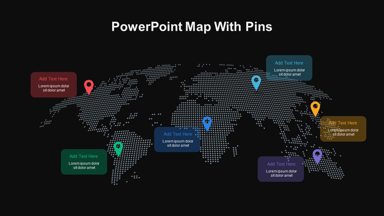 PowerPoint Map With Pins Dark 