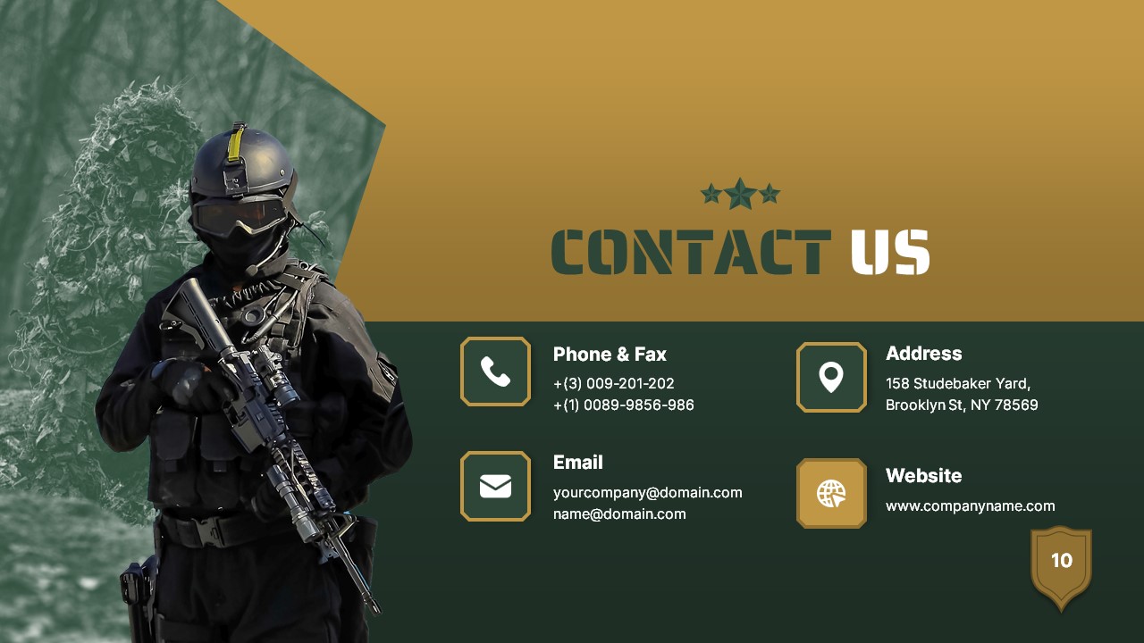 Free Army PowerPoint Template Contact Us Slide