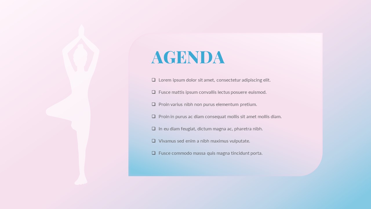 Yoga PowerPoint Presentation Theme Agenda Slide