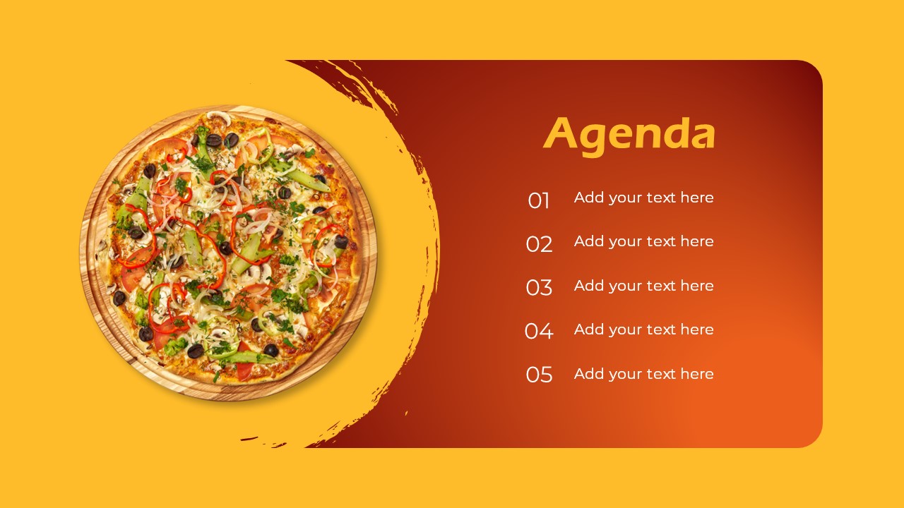 Food Theme PowerPoint Presentation agenda slide