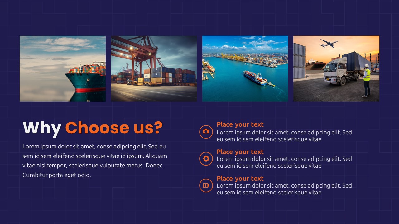 Logistics Deck PowerPoint Template Why Choose Us Slide