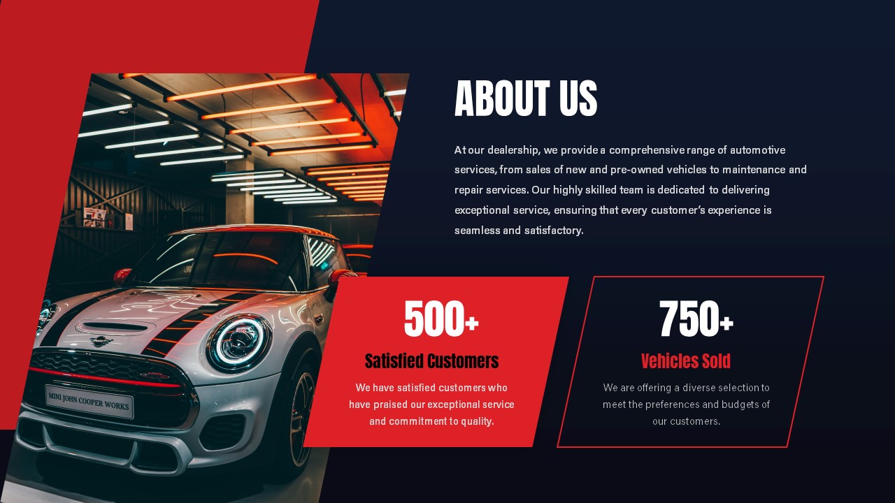 Car Dealership PowerPoint Presentation Template about us slide