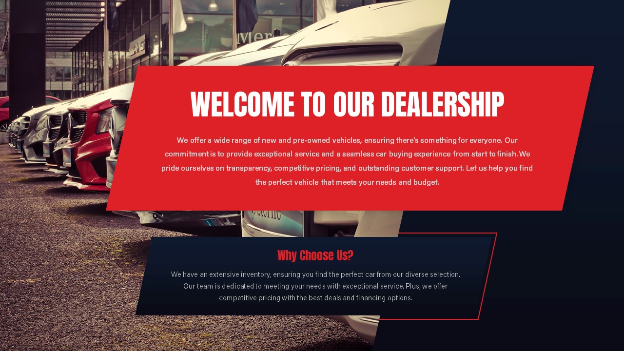 Car Dealership PowerPoint Presentation Template welcome slide