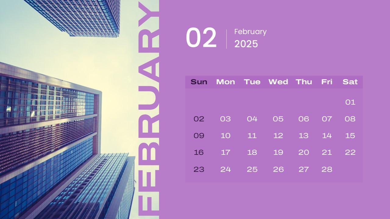 2025 Calendar PowerPoint Template February Slide