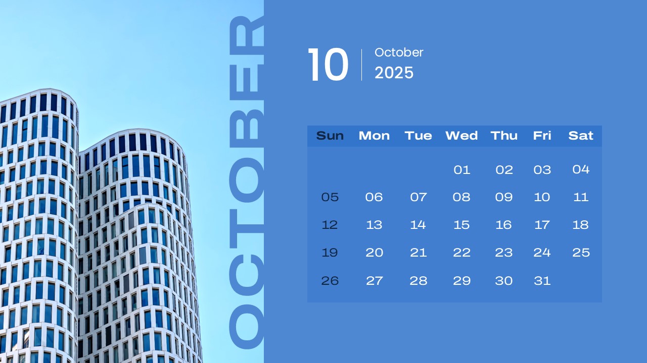 2025 Calendar PowerPoint Template October Slide