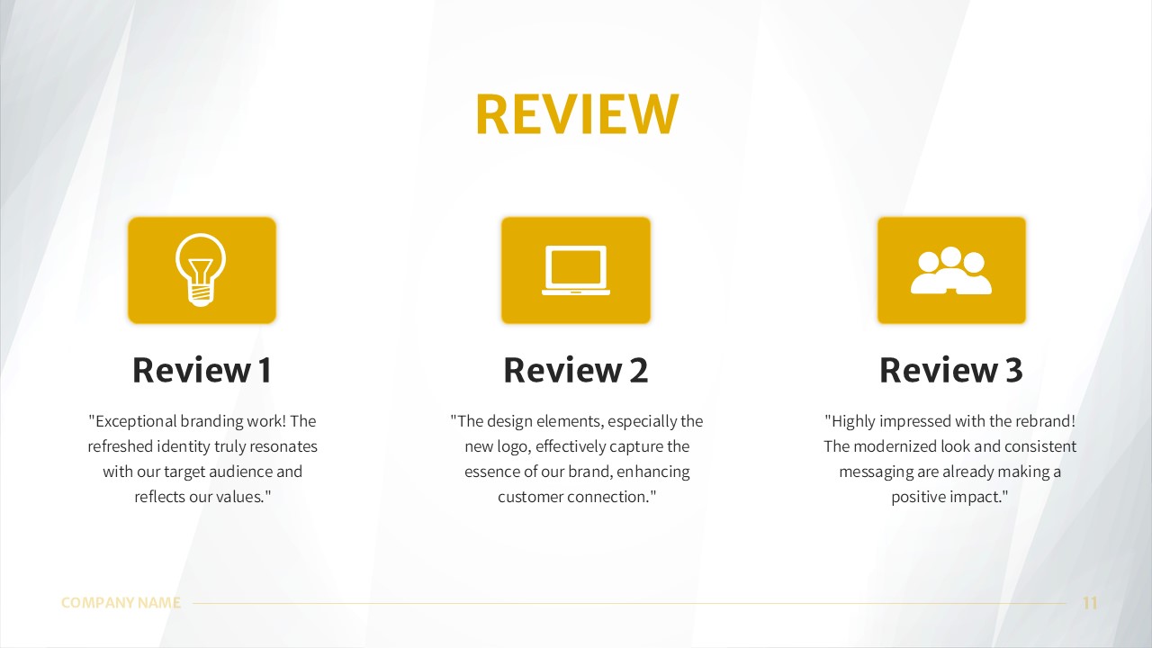 Rebranding PowerPoint Template review slide