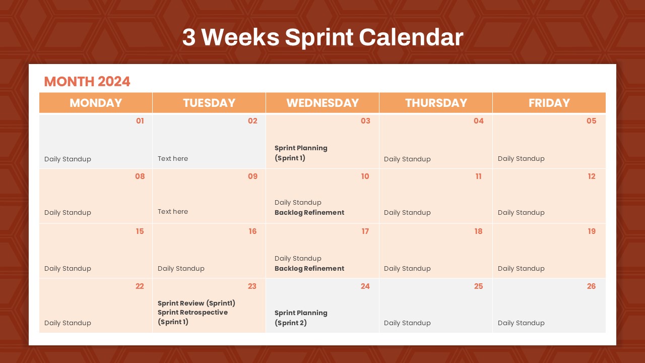 Sprint Calendar PowerPoint Slide 2 Weeks