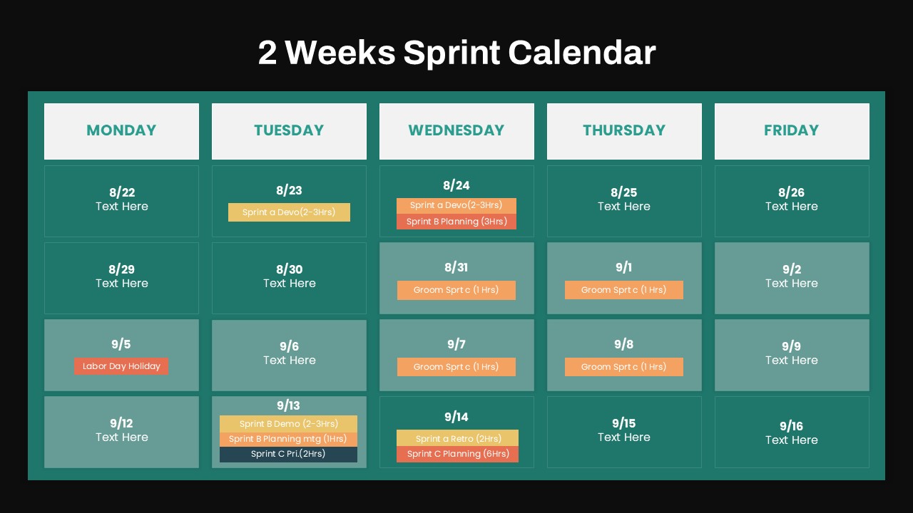 Sprint Calendar PowerPoint Template Two Weeks