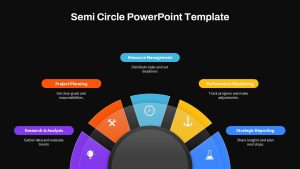 Semi Circle Presentation Slide Black 5 Steps With Black Background