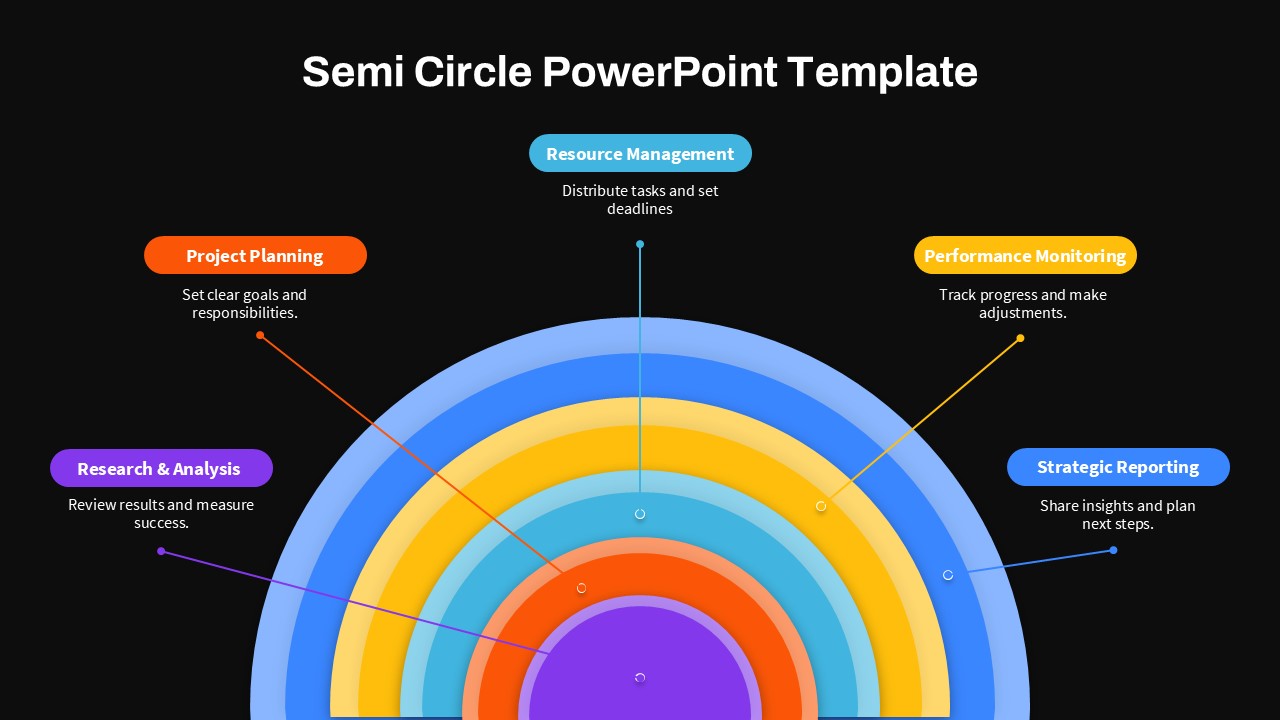 Semi Circle Presentation Slide Black 6 Steps With Black Background