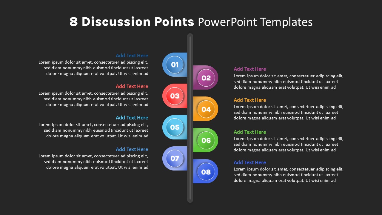 8 Discussion Points PowerPoint Template black