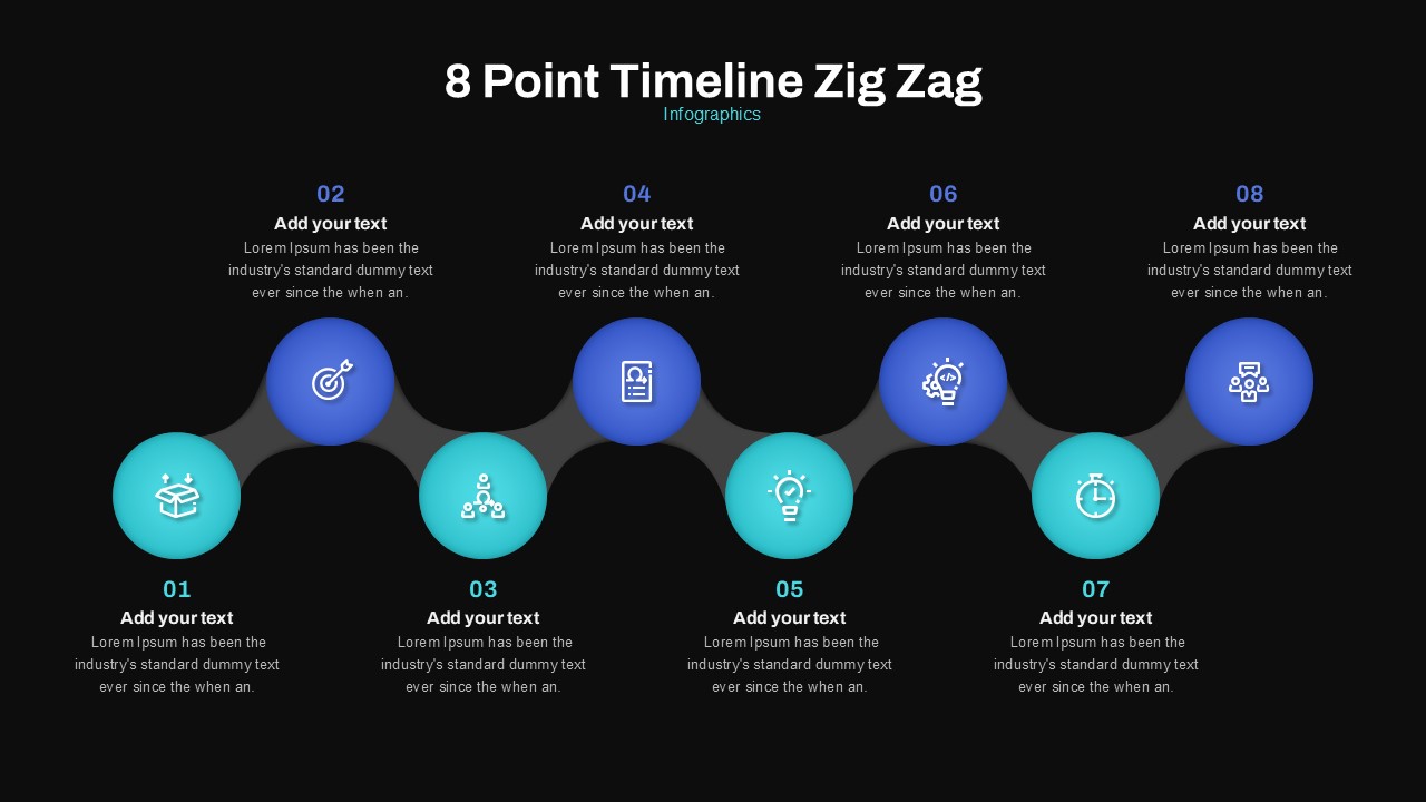 8 Point Timeline Zig Zag Presentation Slide for Corporate presentations