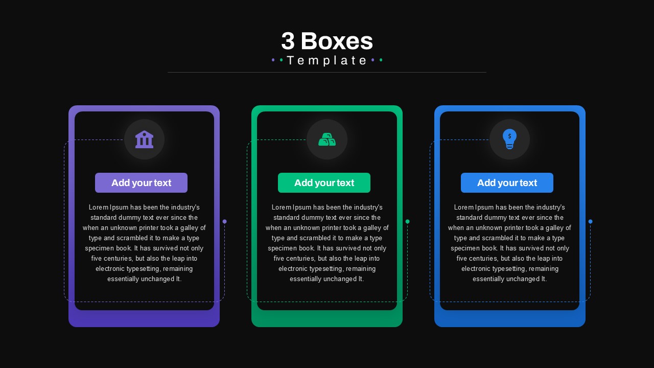 Boxes PowerPoint Template 3 boxes black