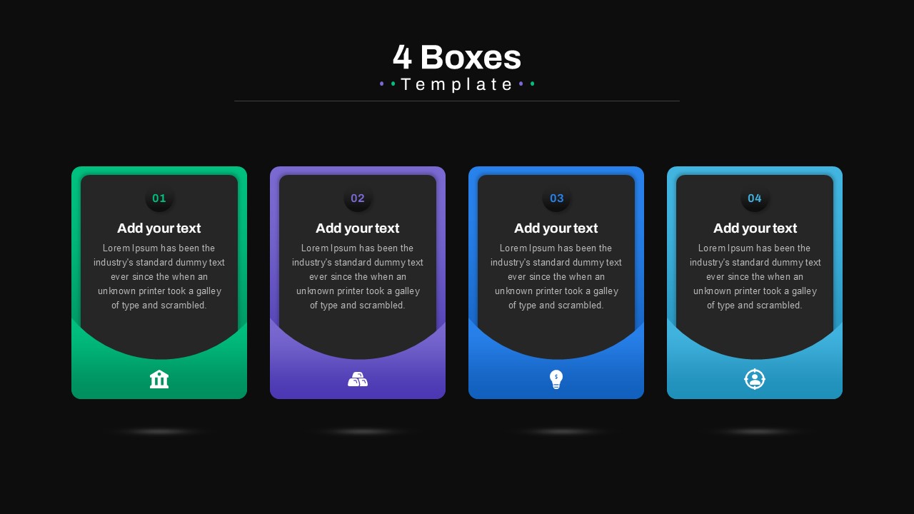 Boxes PowerPoint Template 4 boxes black