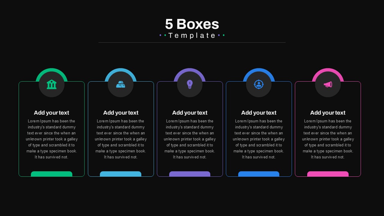 Boxes PowerPoint Template 5 boxes black