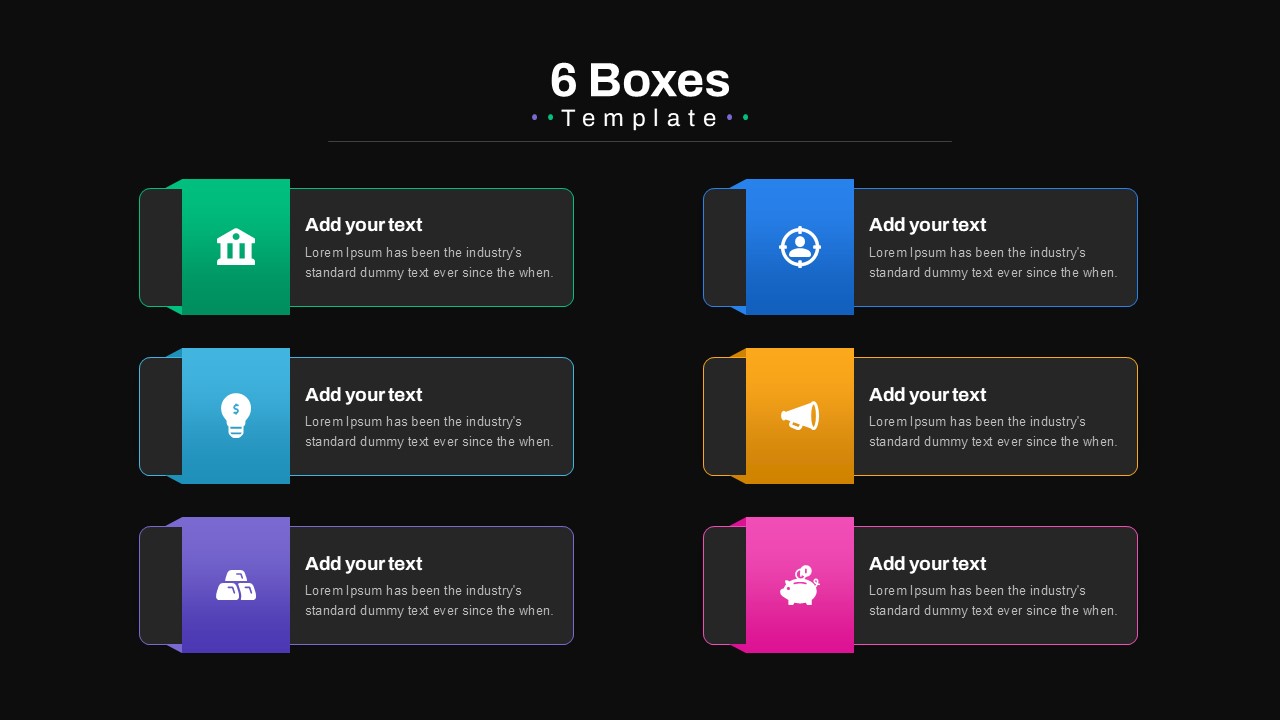 Boxes PowerPoint Template 6 boxes black