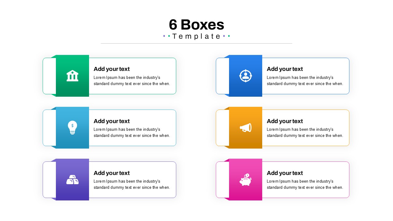 Boxes PowerPoint Template 6 boxes