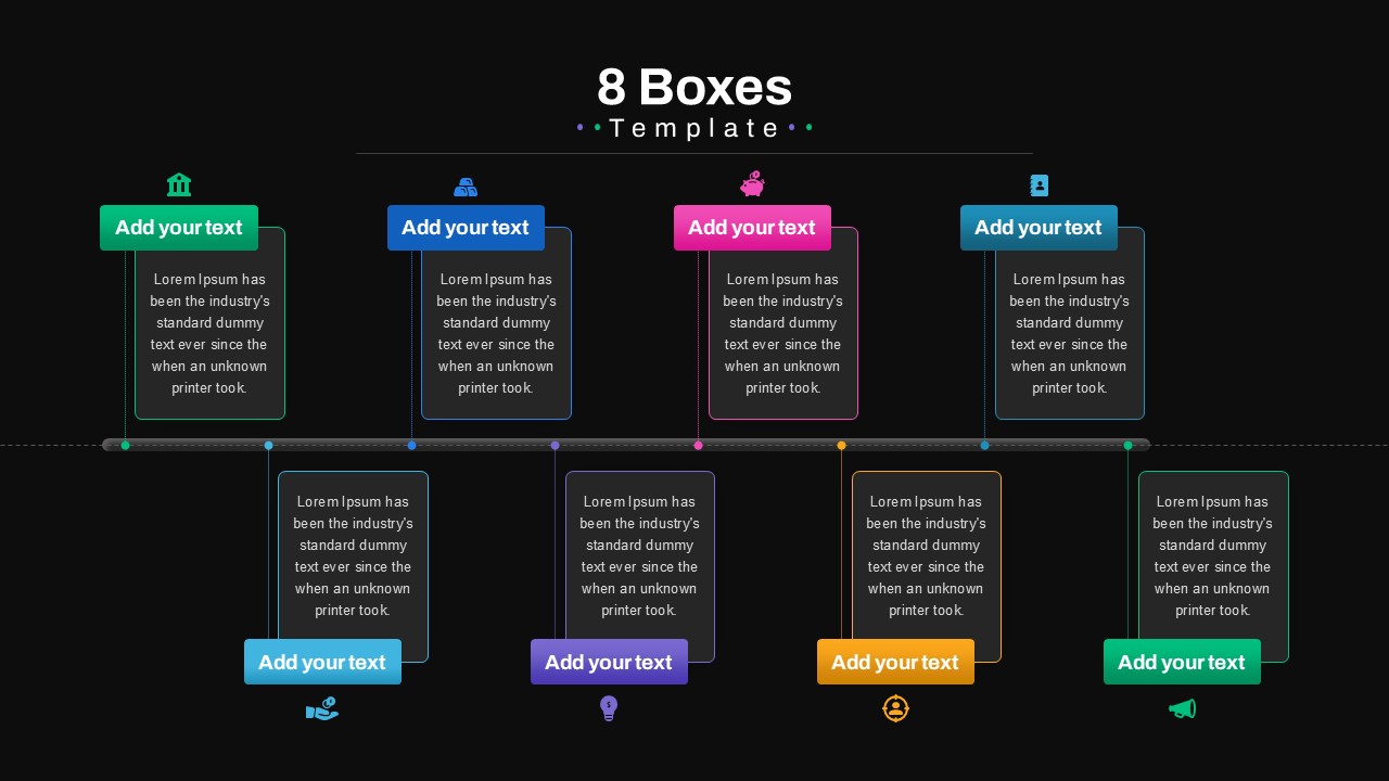 Boxes PowerPoint Template 8 boxes black