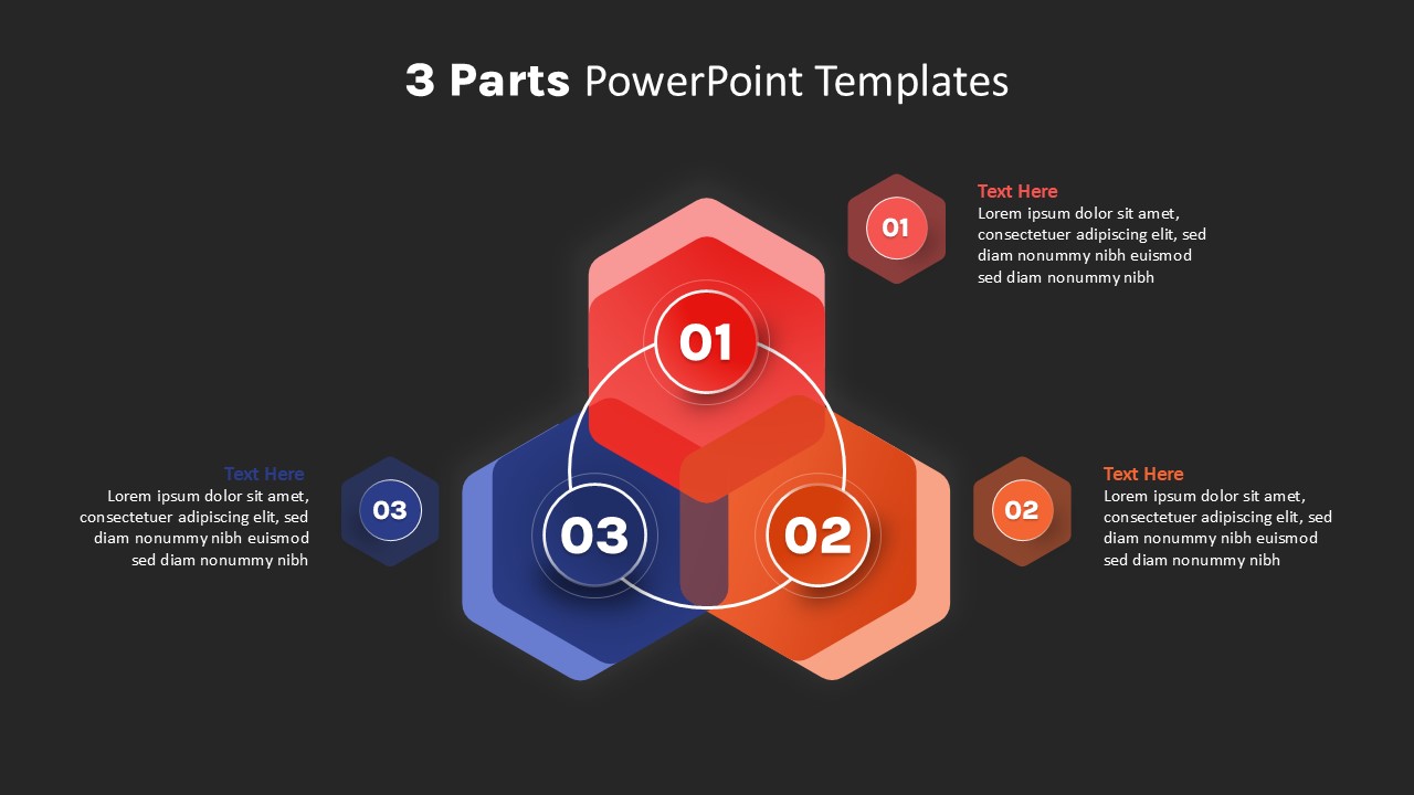 Parts PowerPoint Template 3 parts black