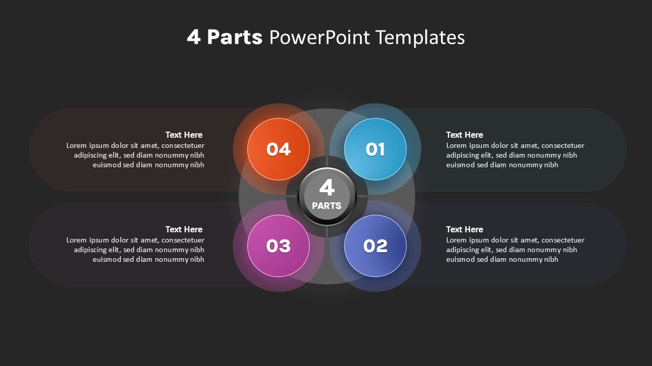 Parts PowerPoint Template 4 parts black