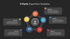 Parts PowerPoint Template 5 parts black