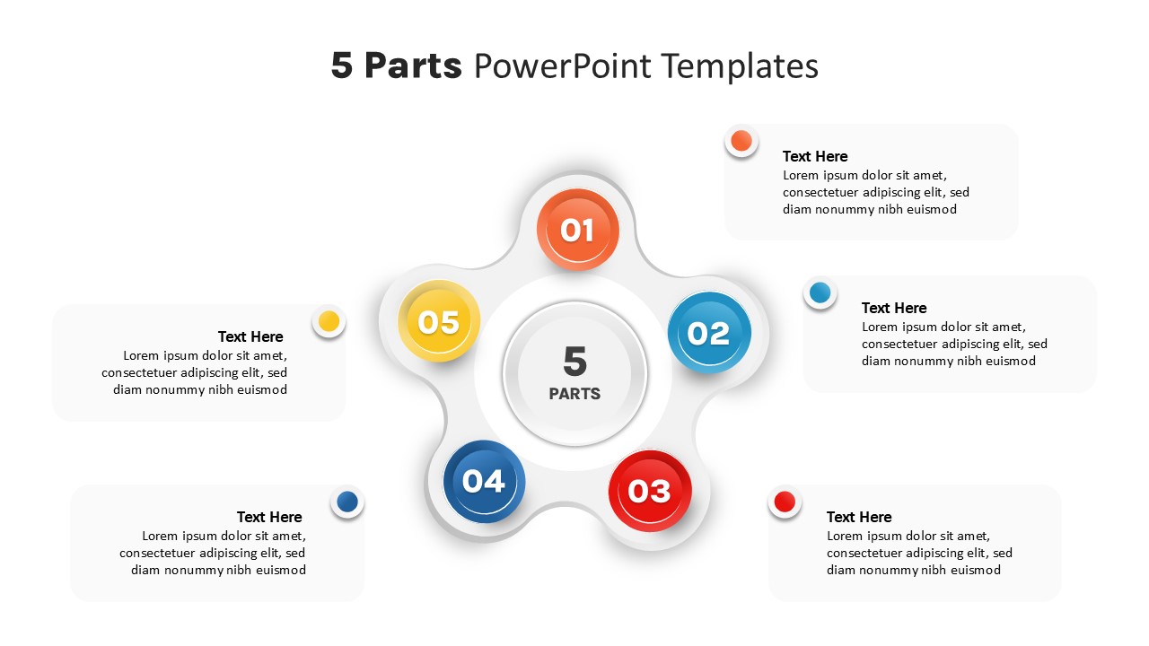 Parts PowerPoint Template 5 parts white