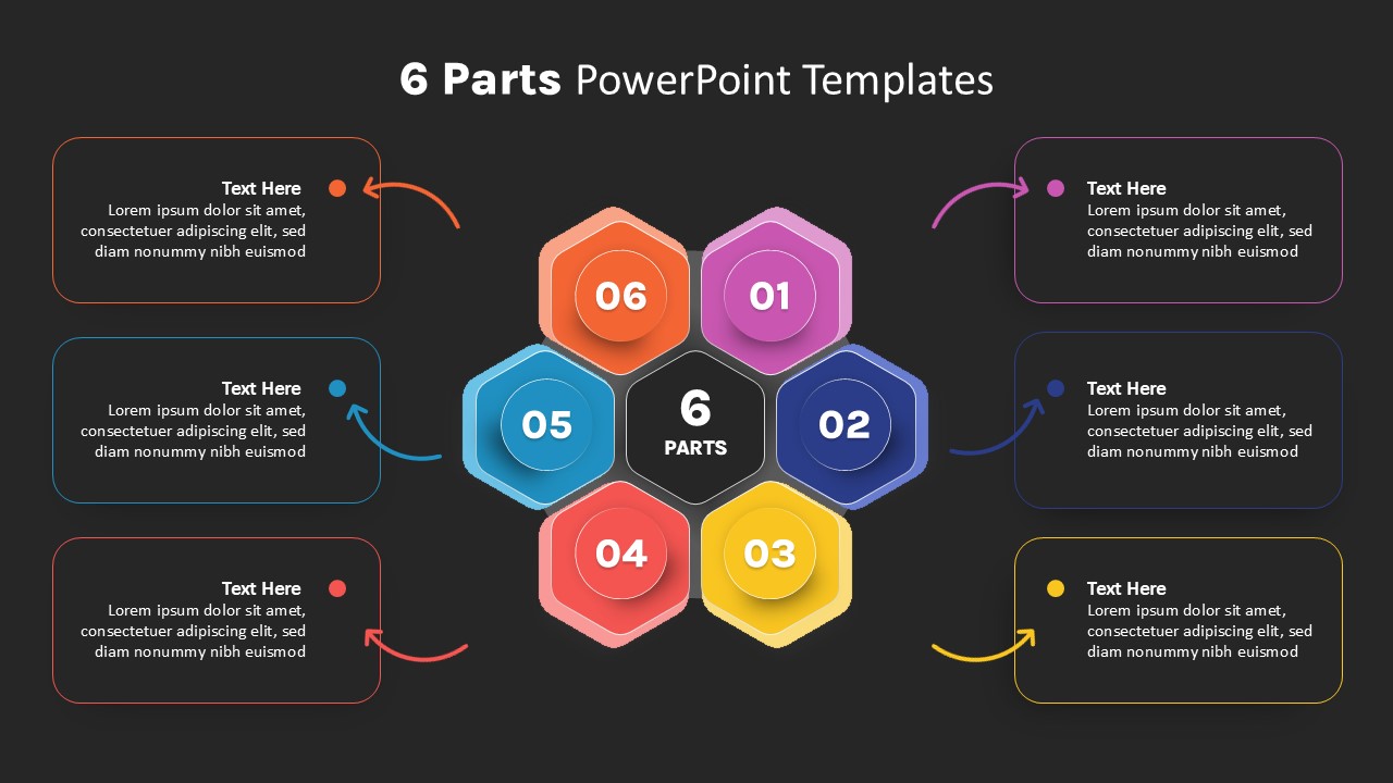 Parts PowerPoint Template 6 parts black