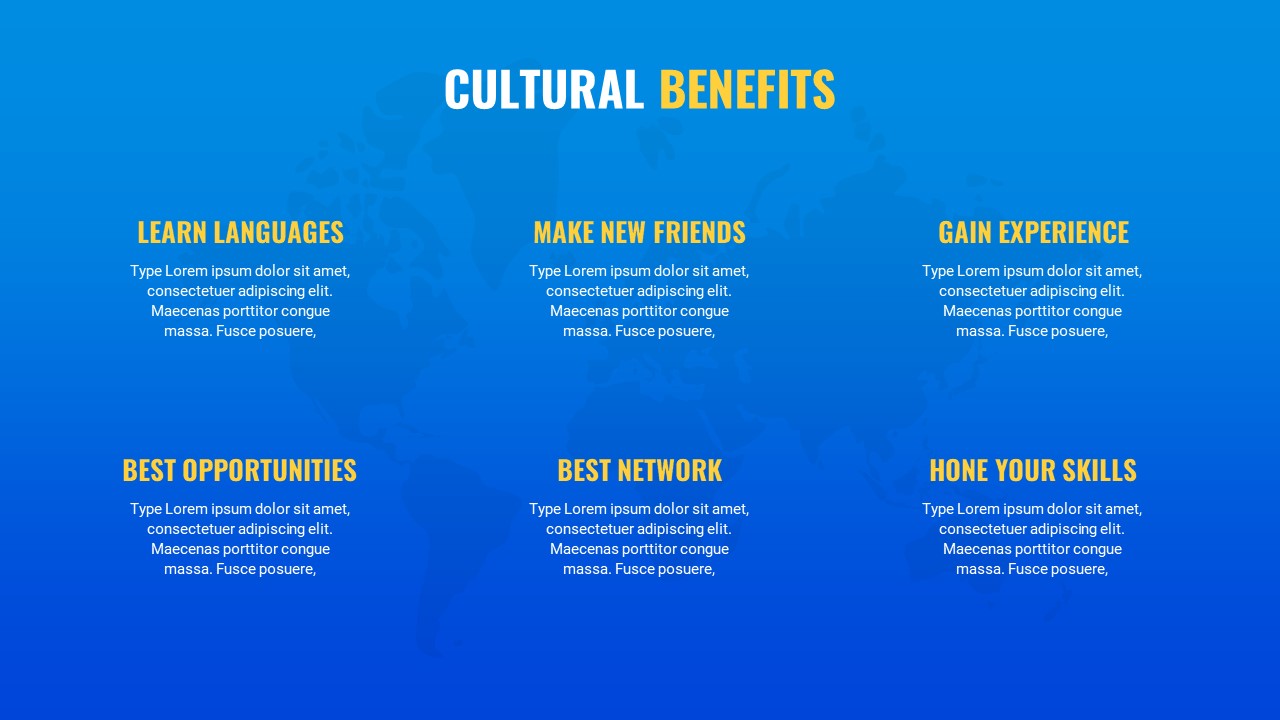 Study Abroad PowerPoint Presentation Template Cultural Benefits Slide