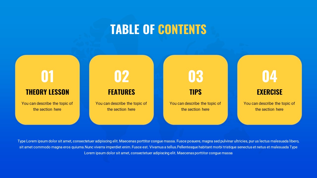 Study Abroad PowerPoint Presentation Template Table of Contents Slide