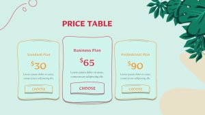 Tropical PowerPoint Presentation Template Price Table Slide