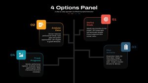 4 Options Panel PowerPoint Template connected dark