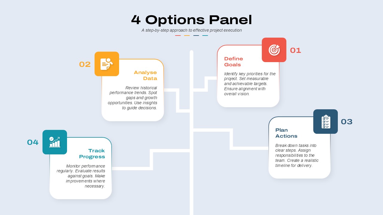 4 Options Panel PowerPoint Template connected