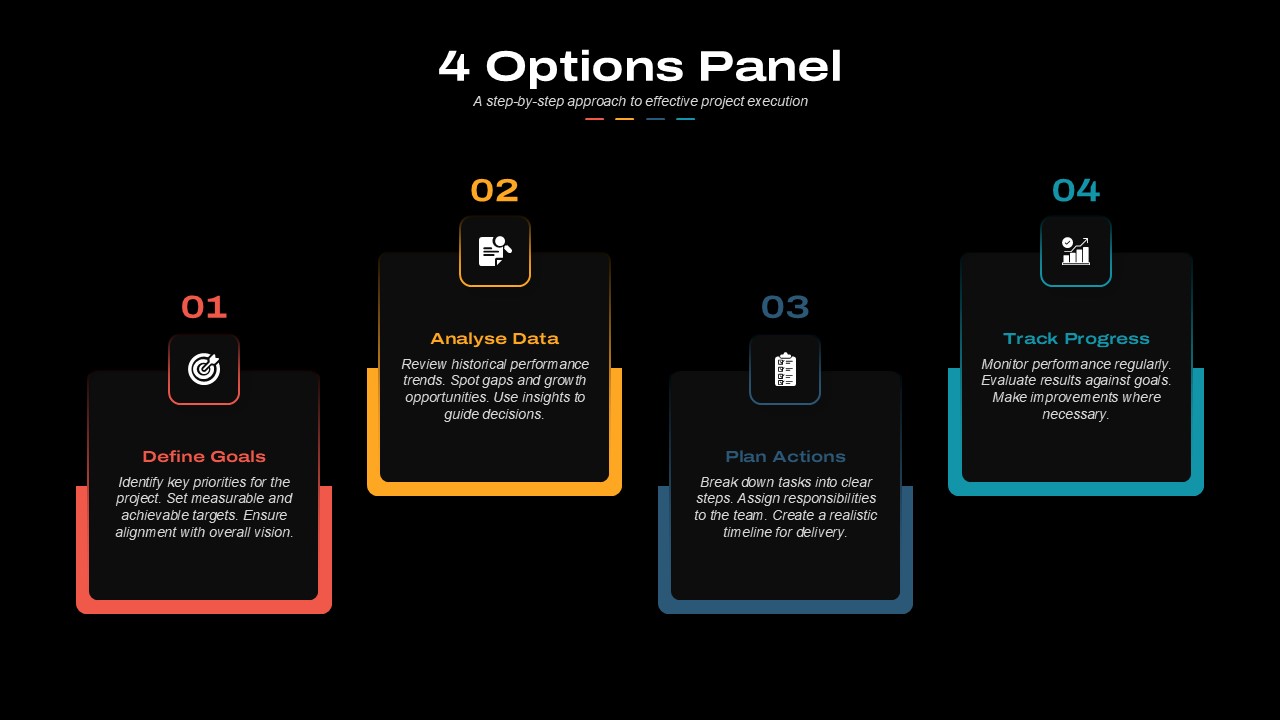 4 Options Panel PowerPoint Template dark