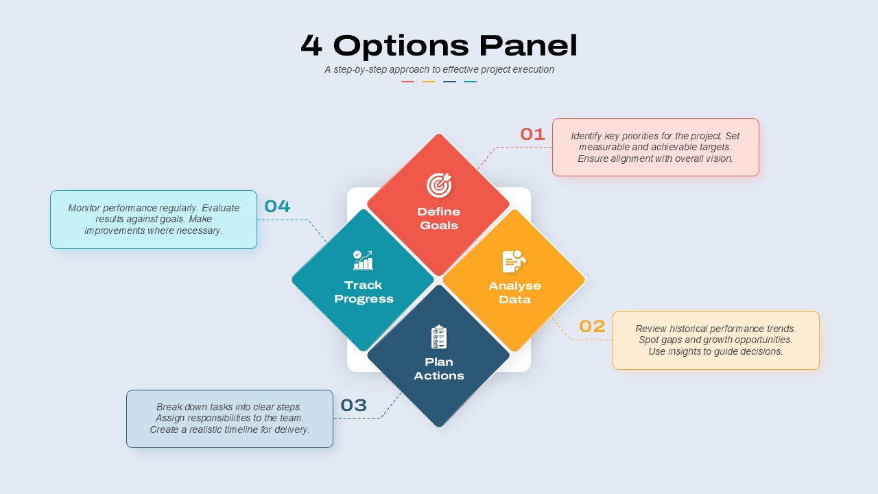 4 Options Panel PowerPoint Template squared