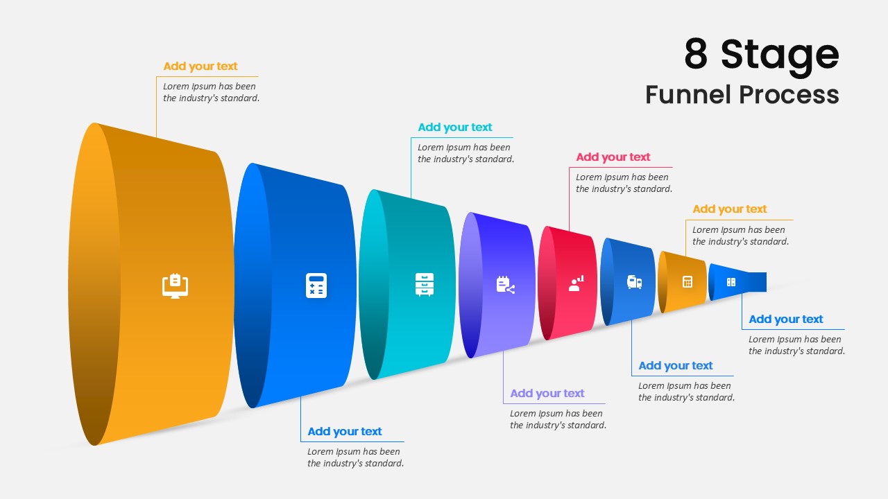 8 Stage Funnel Process PowerPoint Template