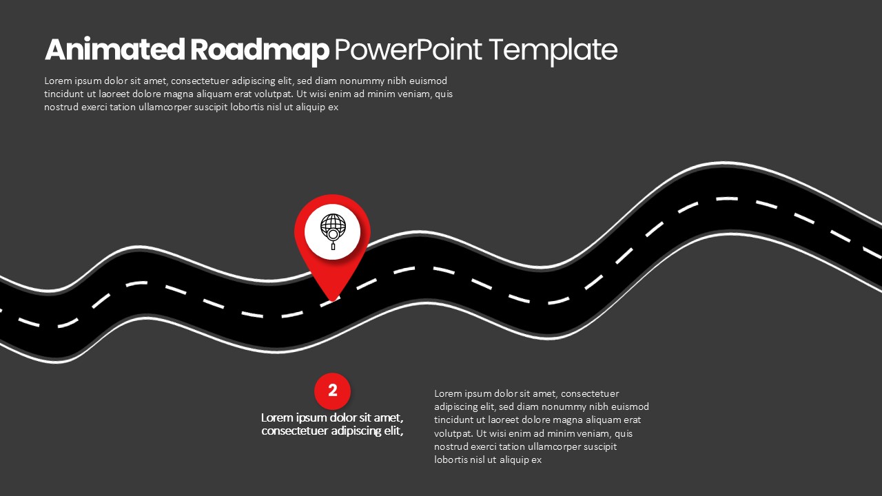 Animated Roadmap Pin Point Presentation Slide Dark